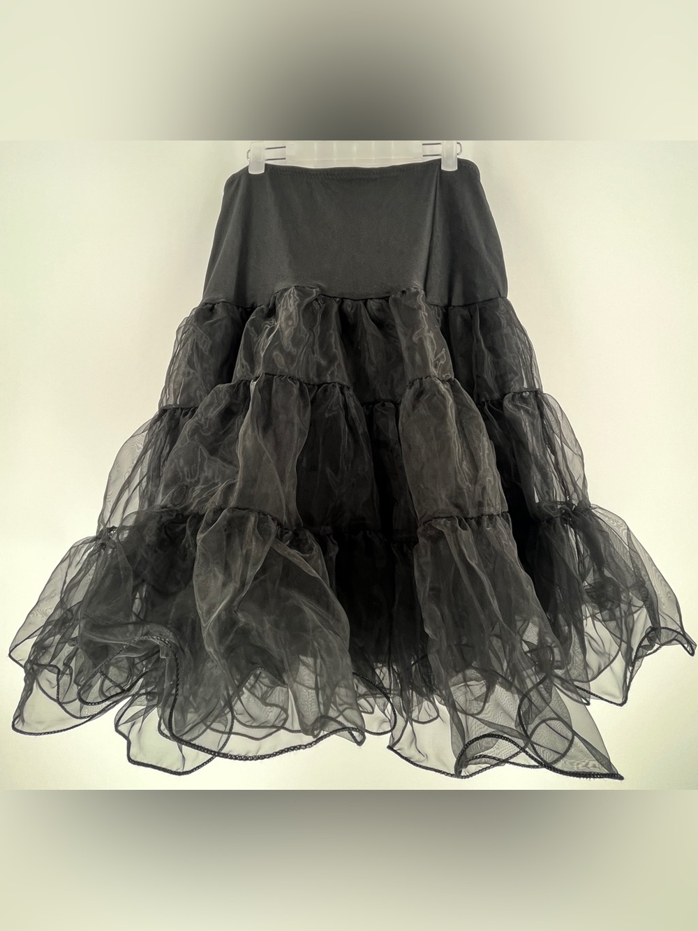 Whimsigoth Tiered Sheer Organza Petticoat Midi Skirt Black High Waist
